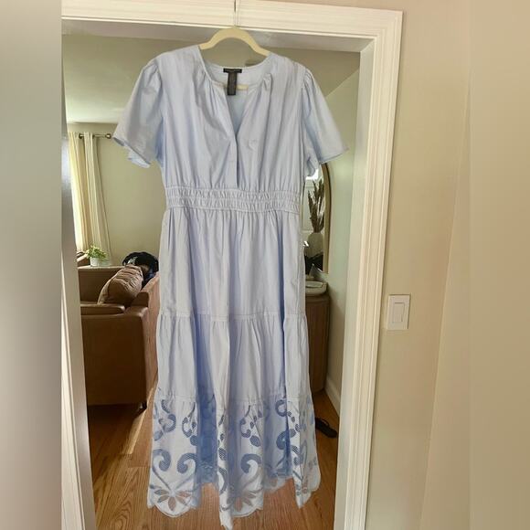 Chelsea And Theodore Eyelet Cotton Midi Dress, Short Sleeve, Bohemian Summer - Picture 1 of 7